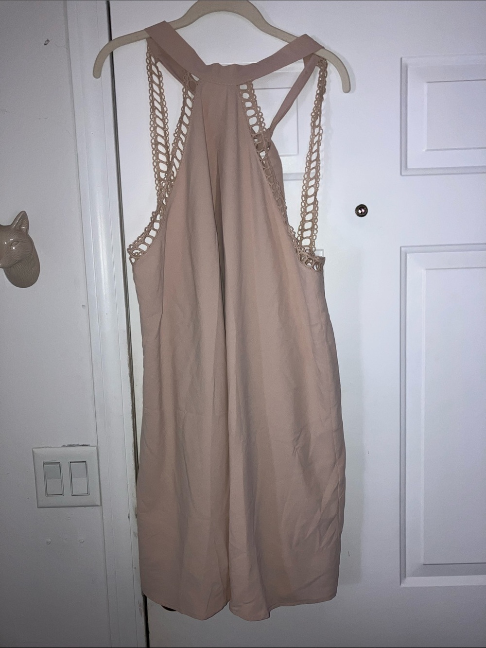 Cupshe light beige crochet, lace strap, mock neck dress women’s Sz L NWT